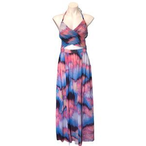 Marciano Womens Size 6 Maxi Dress Halter Front Cut Out Open Back Multicolor